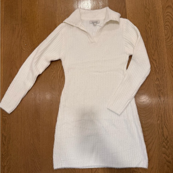 Francesca's Collections Cream Ribbed Collared Mini Dress - Picture 1 of 2